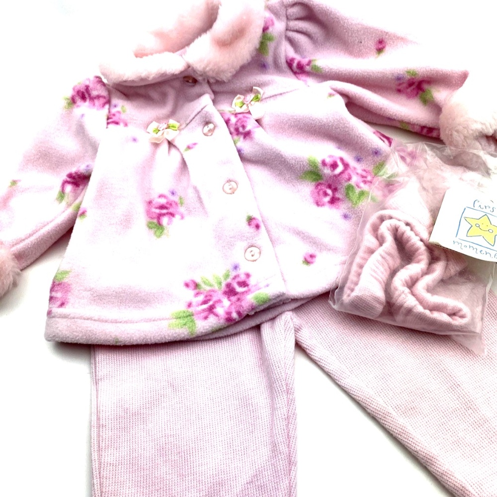 First Moments Baby Outfit Size 3-6m Girls Pink Floral Matching 3pc Set